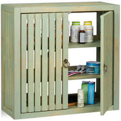 Relaxdays - Placard mural salle de bains, Armoire murale, bambou, vintage, 2 Etagères, h x l x p : 50 x 52 x 20cm, vert