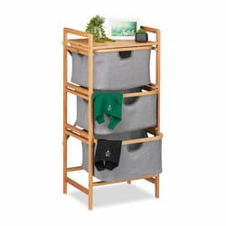 Relaxdays trieur pour linge en bambou, 3 corbeilles, Salle de bain et chambre, étagère, 96 x 44 x 34,5 cm, naturel/gris