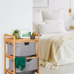 Relaxdays trieur pour linge en bambou, 3 corbeilles, Salle de bain et chambre, étagère, 96 x 44 x 34,5 cm, naturel/gris