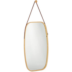 Relaxdays - miroir à accrocher, cadre en bambou, sangle réglable, miroir mural ovale, moderne, couloir, chambre, naturel
