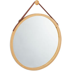 Relaxdays - Miroir rond à accrocher, lanière réglable, En bambou, moderne, couloir, salle de bain, ∅: 45 x 60 cm, naturel
