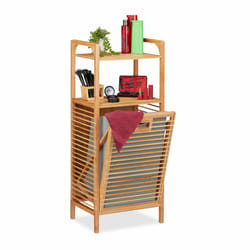 Etagère de salle de bain corbeille à linge, bambou, panier à linge, sac linge sale 95x40x30 cm, nature gris - Relaxdays
