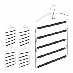 5x Cintre multiple en métal peu encombrant rembourré pour robes pantalons HxlxP: 445 x 37 x 27 cm argent/noir