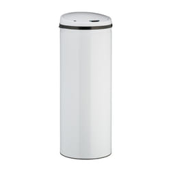 Relaxdays - Poubelle avec senseur 50l, ronde, en acier inox, gros couvercle électrique, automatique, HxD 80 x 30 cm, blanc