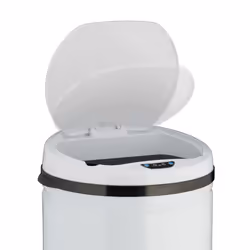Relaxdays - Poubelle avec senseur 50l, ronde, en acier inox, gros couvercle électrique, automatique, HxD 80 x 30 cm, blanc