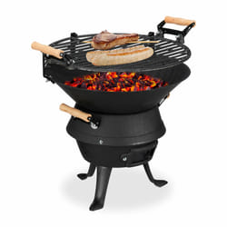 Relaxdays - Baril de barbecue en fonte de fer, foyer réglable en hauteur, aération, pour charbon, HlP 40x45x36cm. noir