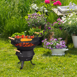 Relaxdays - Baril de barbecue en fonte de fer, foyer réglable en hauteur, aération, pour charbon, HlP 40x45x36cm. noir