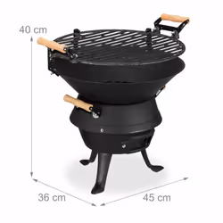 Relaxdays - Baril de barbecue en fonte de fer, foyer réglable en hauteur, aération, pour charbon, HlP 40x45x36cm. noir - Vue supplémentaire 4