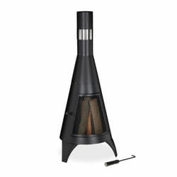 Relaxdays - Cheminée de jardin avec porte de protection, brasero pour le bois, Poêle de jardin, HxD: 120x45cm, acier, noir