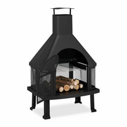 Relaxdays - cheminée de terrasse avec grill, Protection contre étincelle, tisonnier, massif, acier, 110 x 63 x 51 cm, noir