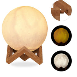 Relaxdays - lampe lunbe 3D, 2 couleurs, réglable, senseur tactile, sans câble, avec pied,pour enfants, clairs de lune LED,15cm blanc