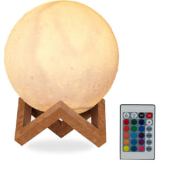 Relaxdays - lampe lune en 3D, 16 couleurs, réglable, avec commande à distance, avec pied, idéal pour enfantséclairage LED,15 cm, blanc