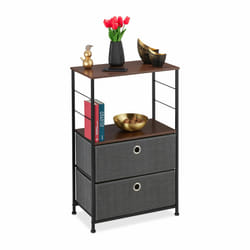 Relaxdays Armoire à tiroirs, organisateur, 2 tiroirs en tissu, effet bois pieds en métal, HlP 85,5 x 55 x 30 cm,gris