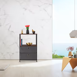Relaxdays Armoire à tiroirs, organisateur, 2 tiroirs en tissu, effet bois pieds en métal, HlP 85,5 x 55 x 30 cm,gris