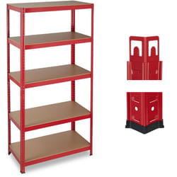 Relaxdays - tagère charge lourde, Meuble de rangement à clip, Cave charge 875 kg, garage, 180x90x45 cm, acier, mdf, rouge