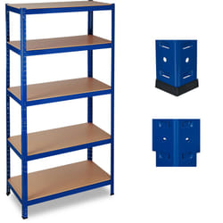 Relaxdays Étagère charge lourde, Meuble de rangement à clip, Cave charge 1325 kg, garage, HlP 180x90x45 cm, acier, bleu