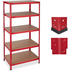 Relaxdays - tagère charge lourde, Meuble rangement à clip, Cave charge 1325 kg, garage, 180x90x60 cm, métal, mdf, rouge