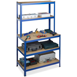 Tagère charge lourde, garage, établi, 900 kg supporté, à clipser, 5 Niveaux, cave, 180 x 100 x 60 cm, bleu - Relaxdays