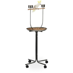 Relaxdays - Perchoir perroquet, xl, barre en bois, 2 mangeoires, à roulettes, calopsittes, hlp 130 x 60 x 60 cm, argenté