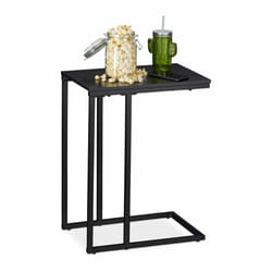Table d'appoint Veilleuse Petit meuble d'angle pour sofa, lit, Métal et bois,HlP: 59,5 x 30 x 45 cm, Noire - Relaxdays