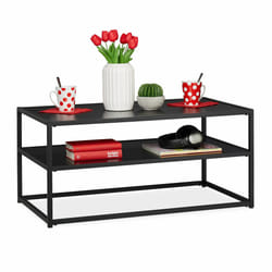 Table basse, rectangulaire et basse, avec supports, en bois mdf et métal, Table pour salon, HlP 42x90x50cm - Relaxdays