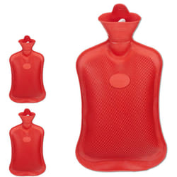 Bouillotte, lot de 3, sans housse, durable, sûr, 2 litres, pour le lit, caoutchouc inodore, eau chaude, rouge