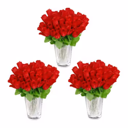 Roses artificielles lot de 144 fleurs artificielles avec tige et feuilles cadeau mariage hauteur 26 cm rouge