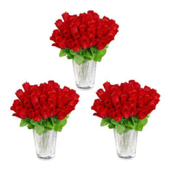 Roses artificielles lot de 144 fleurs artificielles avec tige et feuilles cadeau mariage hauteur 26 cm rouge