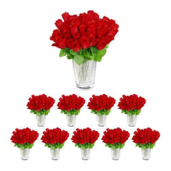 Roses artificielles lot de 480 fleurs artificielles avec tige et feuilles cadeau mariage hauteur 26 cm rouge