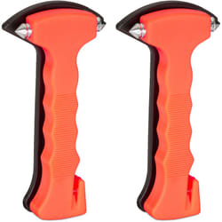 Relaxdays - Marteau d'urgence pour voiture avec coupe-ceinture, lot de 2, pointe en acier pour vitre, sectionner ceinture, orange