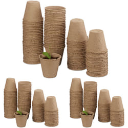 Relaxdays - Pot jardinage en set, lot de 240, biodégradable, pour plantes, godet semis, cellulose, rond, 8 cm, beige