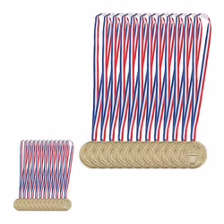 Lot de 24 médailles d’or pour enfants ruban torche récompense pour remise de prix 5 cm Ø plastique doré