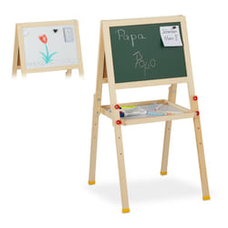Relaxdays - Tableau droit enfant, magnétique deux côtés, craie et marqueur, réglable en hauteur, HlP 77x39x44,5 cm, nature