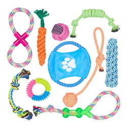 Relaxdays Lot de jouet pour chiens avec 10 pièces, Corde, objet à secouer, pour canin, petits et moyens, colorés