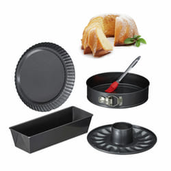 Relaxdays - Set de 5 pièces, 4 moules à gâteaux, moule rectangle, à charnières, kouglof, à tarte, pinceau, anthracite