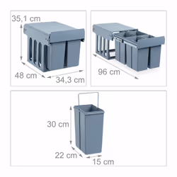 Relaxdays - Poubelle montée cuisine, Extracteur, système tri des déchet, plastique, 4x 8 l, hlp 35,1 x 34,3 x 48 cm, gris - Vue supplémentaire 4