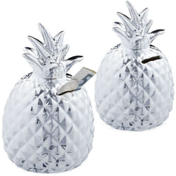 Relaxdays - 2x tirelires ananas, cochon déco boite économies épargnes pièces monnaies serrure céramique HxD: 16 x 9 cm, argenté