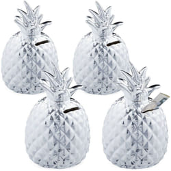 Relaxdays - 4x tirelires ananas, cochon déco boite économies épargnes pièces monnaies serrure céramique HxD: 16 x 9 cm, argenté