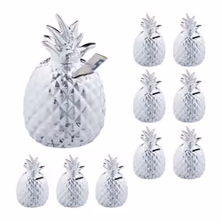 10x tirelires ananas cochon déco boite économies épargnes pièces monnaies serrure céramique HxD: 16 x 9 cm argenté