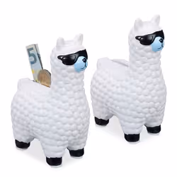 Tirelire Lama lot de 2 Alpaga blanc urne déco boite économies pièces monnaies bouchon 155 x 11 x 6 cm blanc