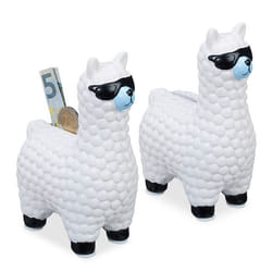 Tirelire Lama lot de 2 Alpaga blanc urne déco boite économies pièces monnaies bouchon 155 x 11 x 6 cm blanc