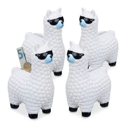 Tirelire Lama lot de 4 Alpaga blanc urne déco boite économies pièces monnaies bouchon 155 x 11 x 6 cm blanc