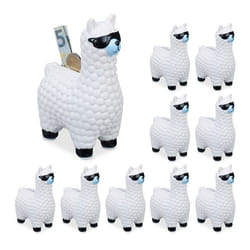 Tirelire Lama lot de 10 Alpaga blanc urne déco boite économies pièces monnaies bouchon 155 x 11 x 6 cm blanc