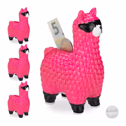 Tirelire Lama lot de 4 Alpaga rose urne déco boite économies pièces monnaies bouchon 155 x 11 x 6 cm rose