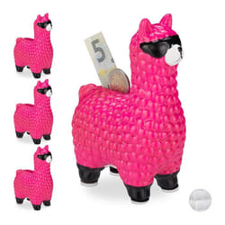 Tirelire Lama lot de 4 Alpaga rose urne déco boite économies pièces monnaies bouchon 155 x 11 x 6 cm rose