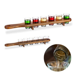 Planche à shots en bois lot de 2 12 verres plaque pratique demi mètre superbe idée cadeau plateau marron