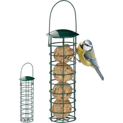Relaxdays - Mangeoire pour oiseaux à accrocher, lot de 2, borne à nourriture pour oiseaux, avec toit, fer 31 cm, vert foncé