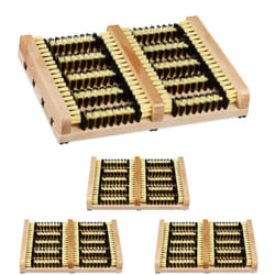 Relaxdays - 4x Brosses à chaussure, support antidérapant, à poils durs, gratte-bottes pour l'extérieur, bois, nature