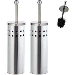 Relaxdays - Brosse wc ronde, lot de 2, porte-brosse, brosse wc échangeable, autonome, en acier inoxydable, argenté/noir