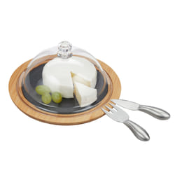 Relaxdays 4052025274849 Plat de service Bambou, Plastique, Ardoise Anthracite, Bois Rond Plateau de service